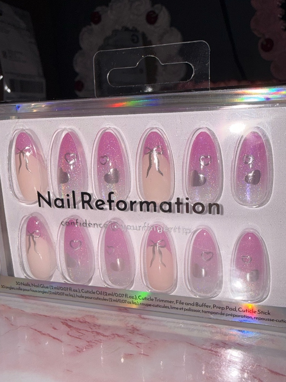 Nail Reformation Pink Gradient Press-On Nail Set with Hearts & Bows
